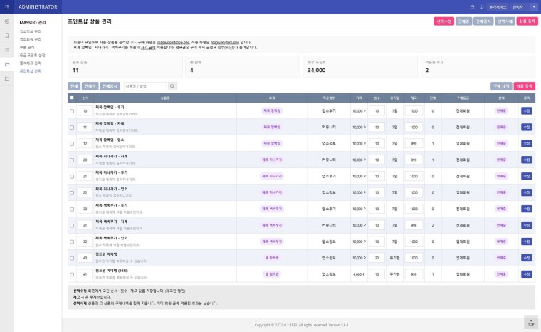 관리자 · 포인트샵 상품 관리